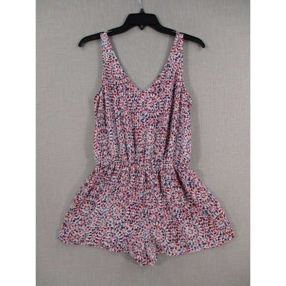 Aqua Womens Sleeveless V-Neck Romper Small Multicolor Abstract Print 100% Polyes - Picture 1 of 8